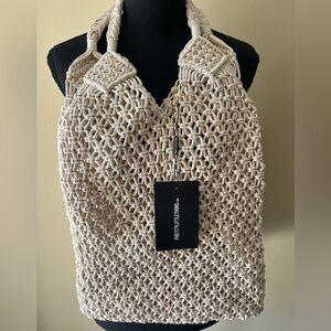 🆕 PrettyLittleThing Natural Crochet Detail Tote Bag Boho